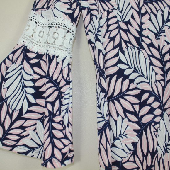 Glamour Navy Peach Leaf Print Dress NWT Sz 6 - Picture 2 of 5